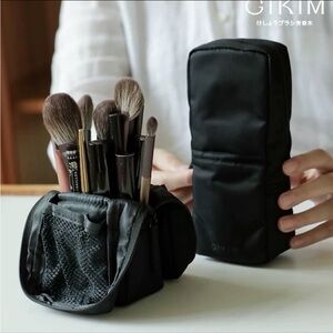 Black Nylon Small Makeup Brush Organizer Magnetic Standing Pouch Bag